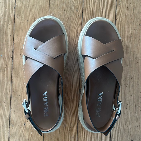 Prada tan leather platform sandals - Picture 1 of 11